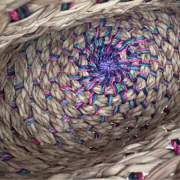 Woven Straw Tote Bag with Pink Accents - Picture 5 of 6